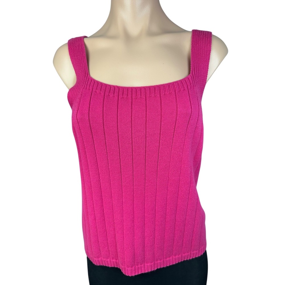 Rafaella Sleeveless Knit Ribbed Top w Straps Rose Pink Size M 100% Cotton